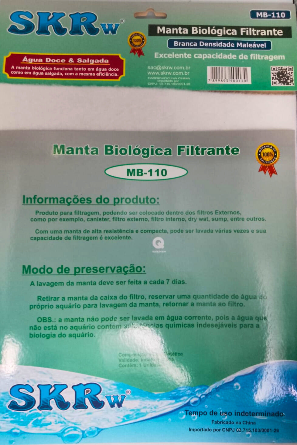 MANTA BIOLOGICA BRANCA SKRw 25X29X0.5 cm