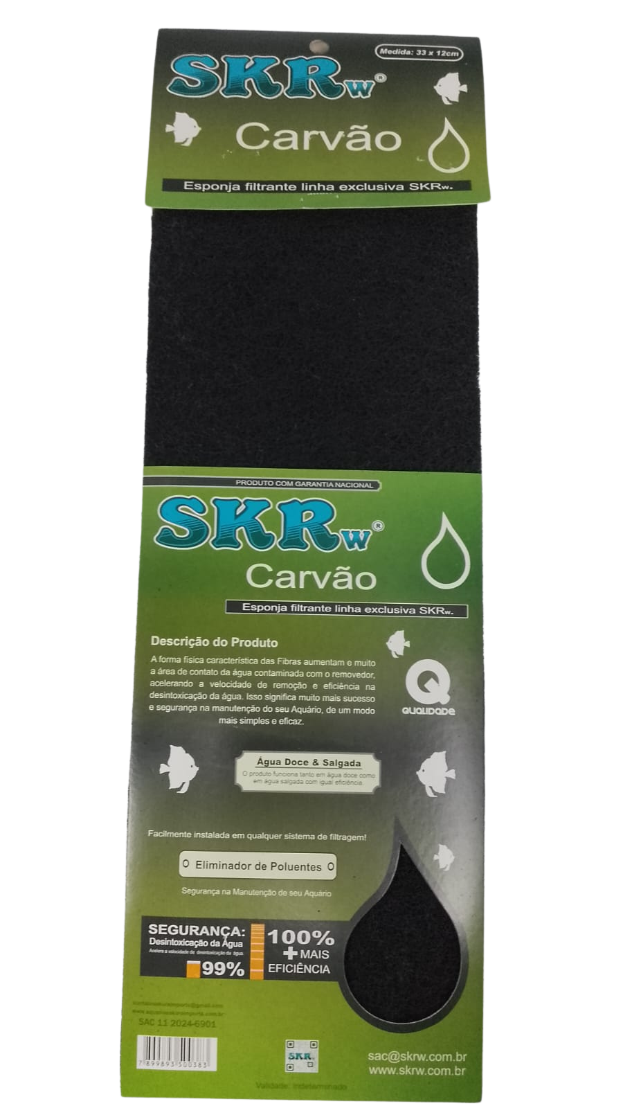 ESPONJA FILTRANTE SKRw CARVAO ATIVADO   33X12CM